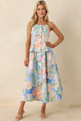 Summer Sketchbook Blue Multi Floral Button-Front Maxi Skirt