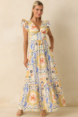 Prosperina Marjorie Multi Coastal Print V-Neck Maxi Dress