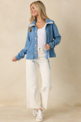 The Right Touch Medium Wash Lightweight Denim Button-Front Jacket