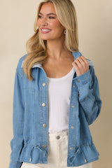 The Right Touch Medium Wash Lightweight Denim Button-Front Jacket