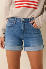 Living Lightly Medium Wash Cotton High Waisted Denim Bermuda Shorts