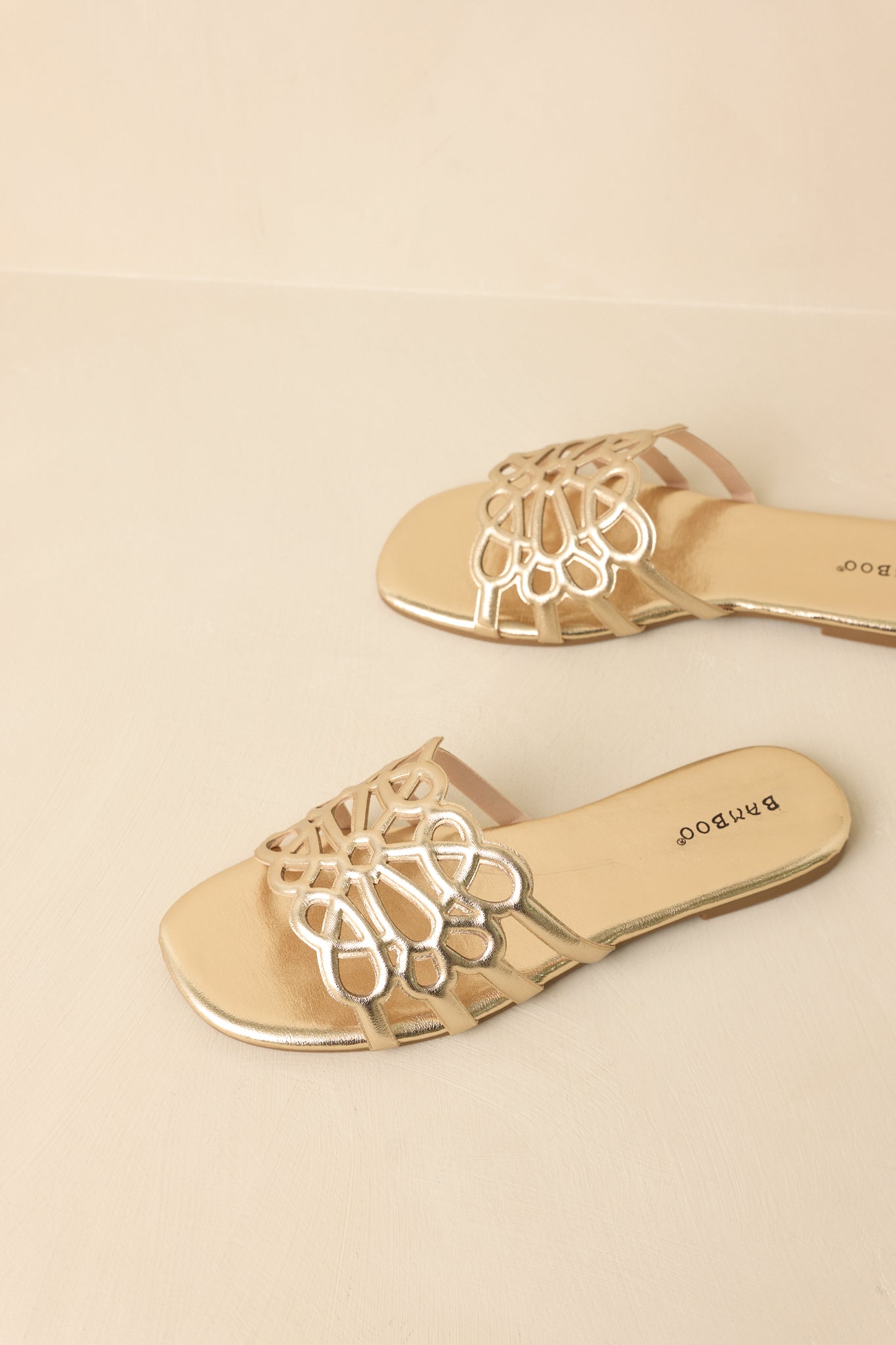 Slip Into Something Pretty Gold Cutout Slide Sandals