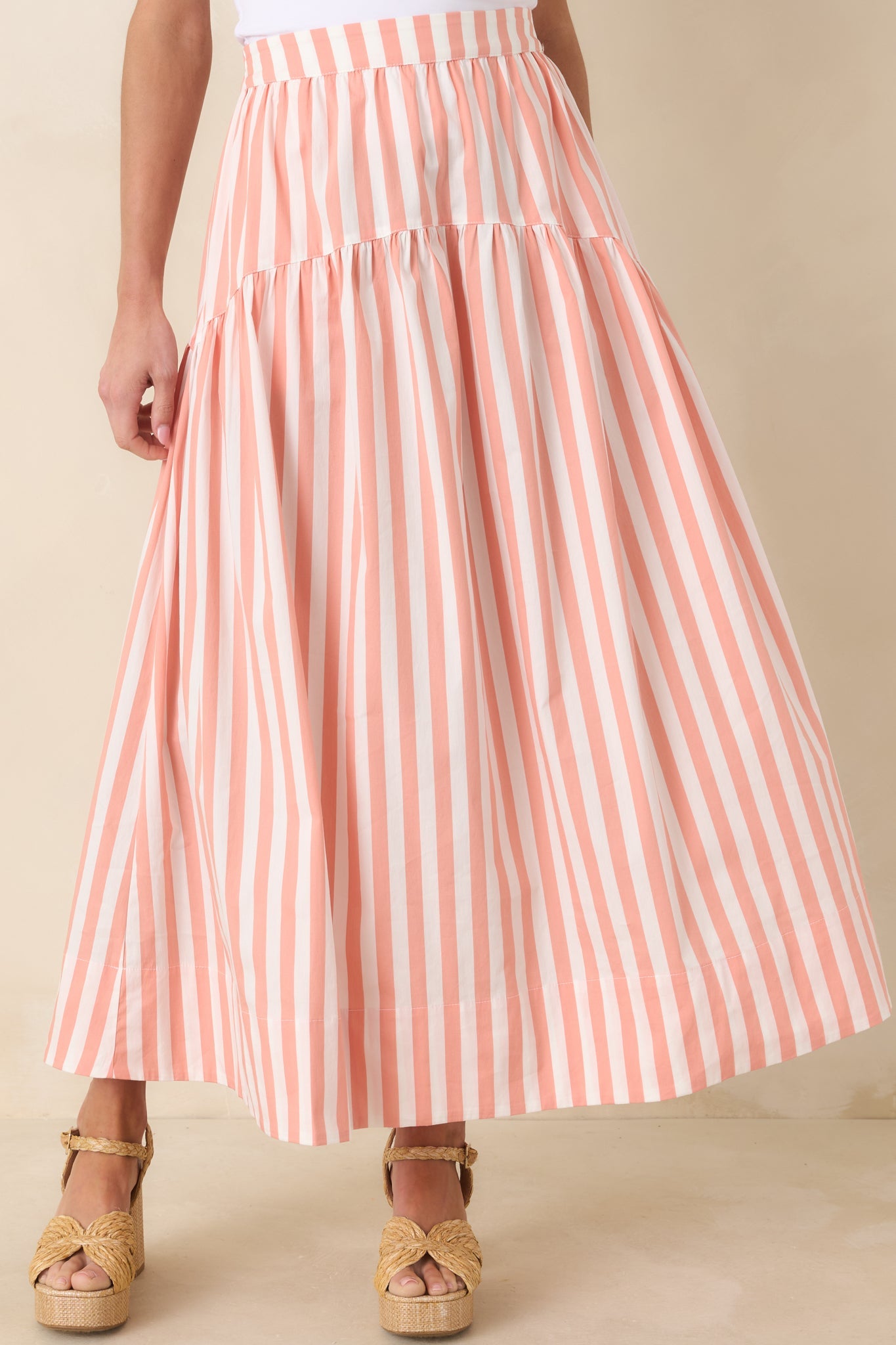 Tide & True Coral Orange Stripe Tiered Maxi Skirt