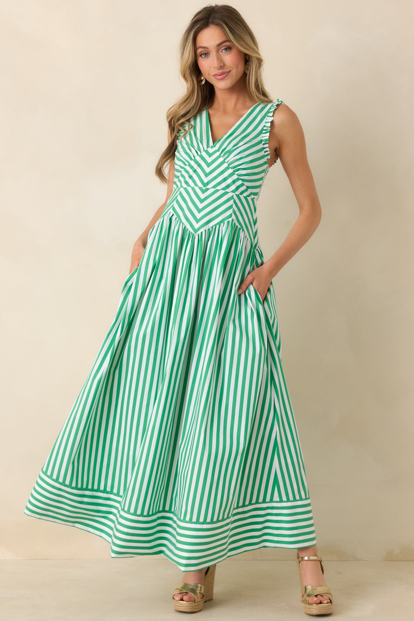 It's a Good Thing Green Stripe Cotton Blend Sleeveless Maxi Dress