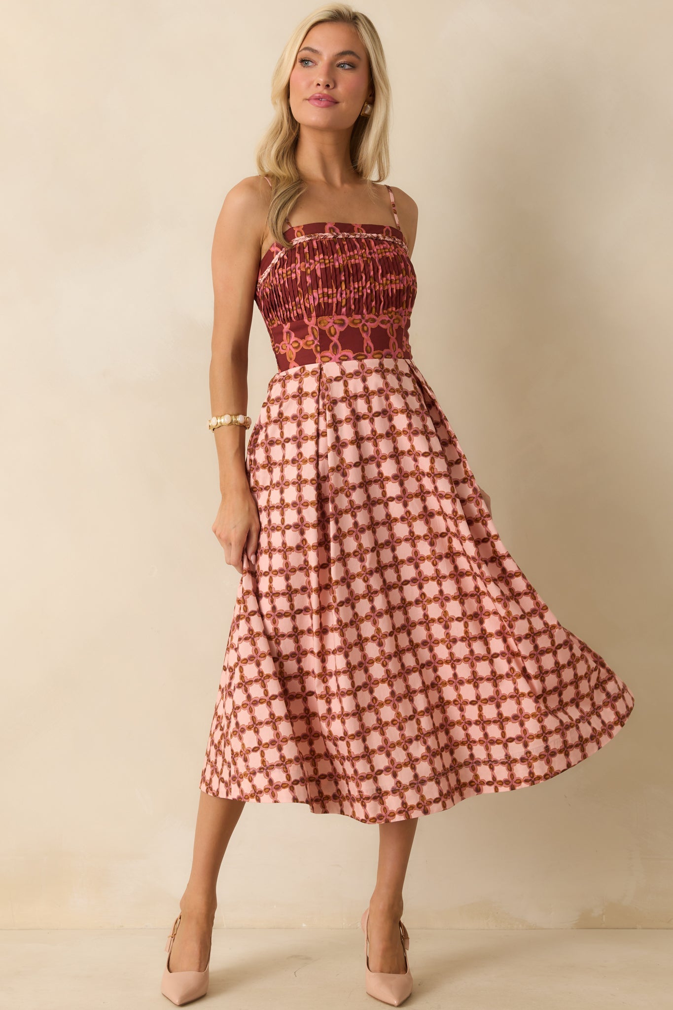 That's All It Takes Pink Multi Geometric Print Cotton Midi Dress