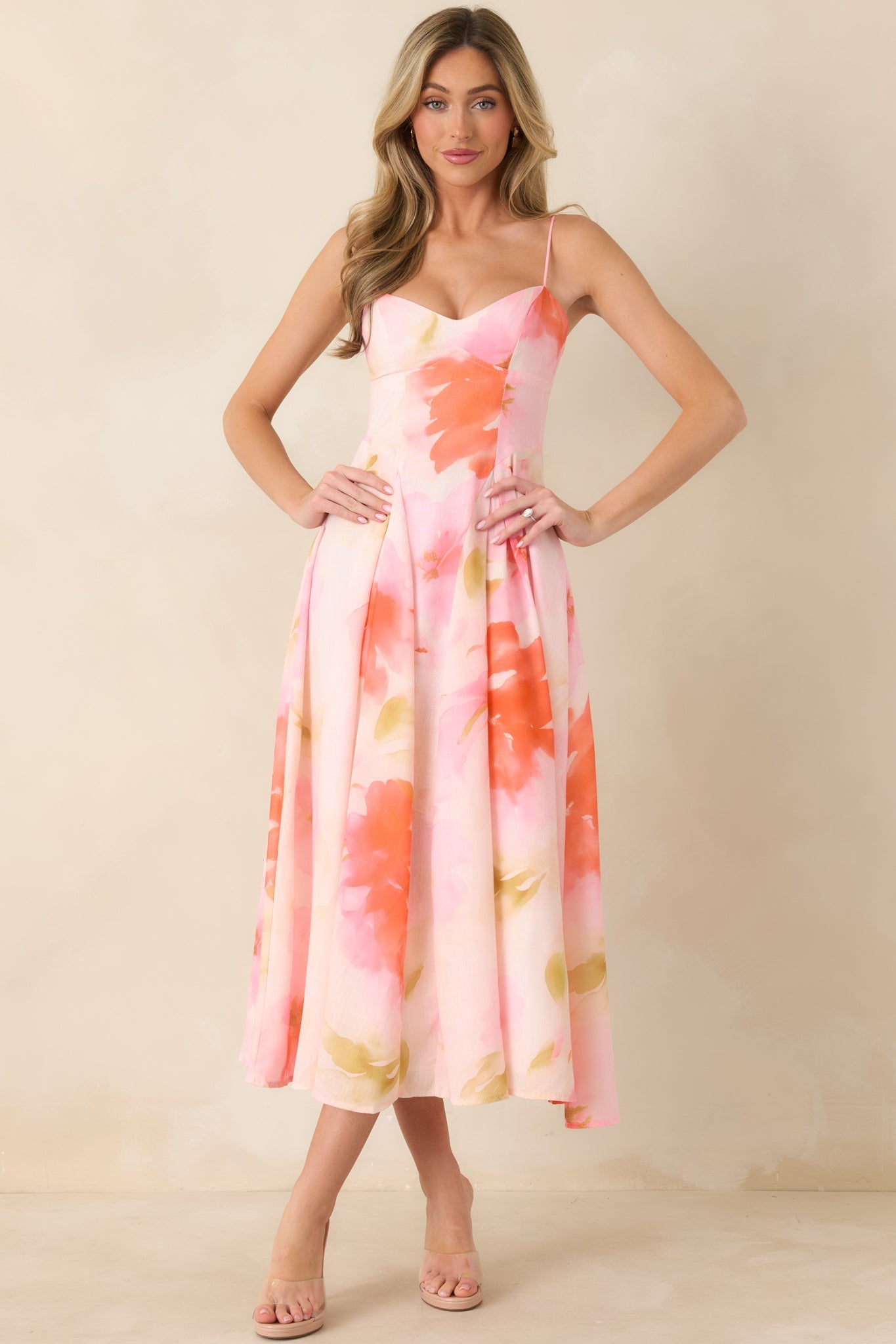 Loving Embrace Blush Pink Multi Floral Midi Dress