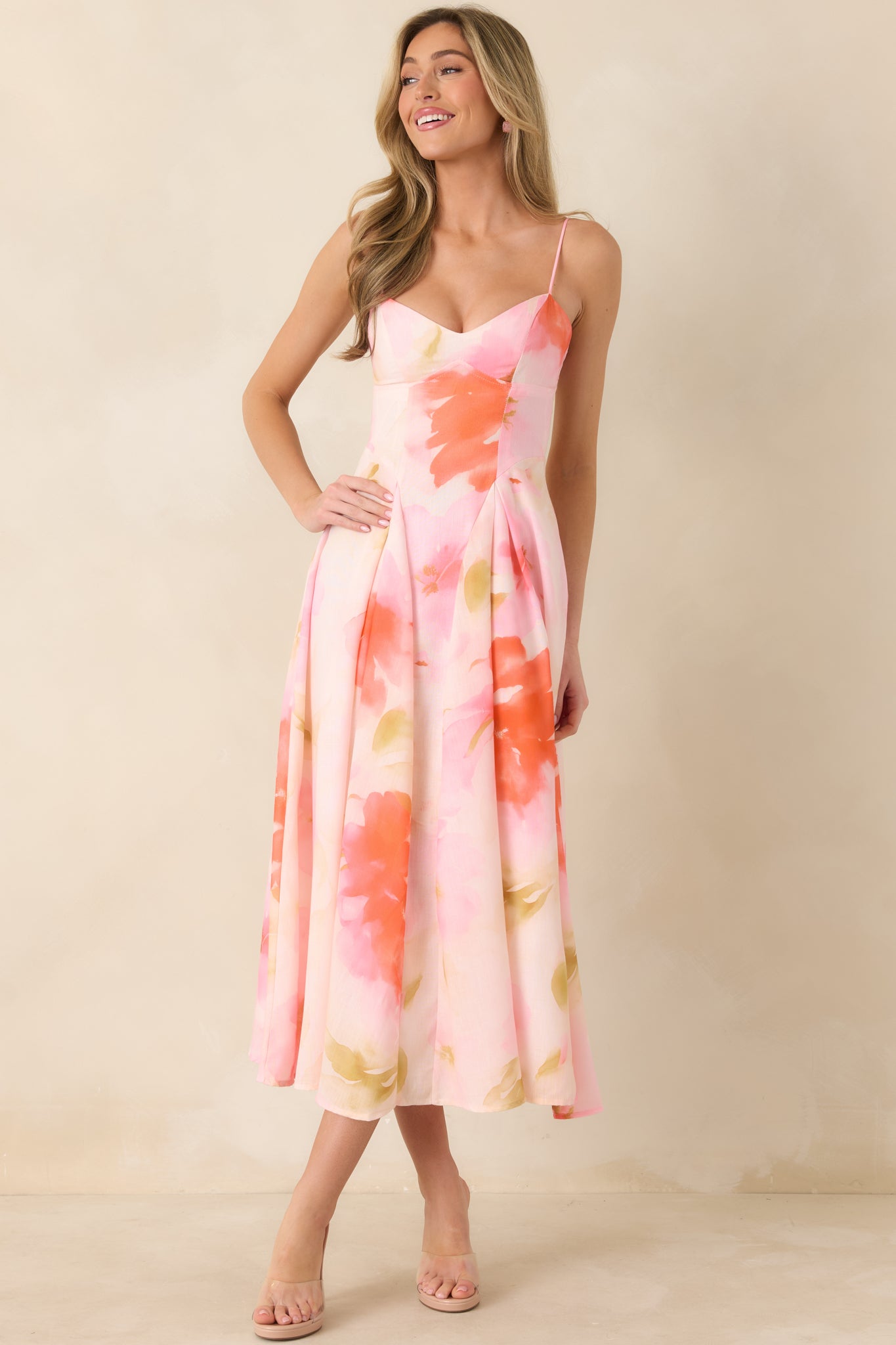 Loving Embrace Blush Pink Multi Floral Midi Dress