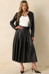 Cut To Perfection Black Faux Leather Pleated Midi Skirt