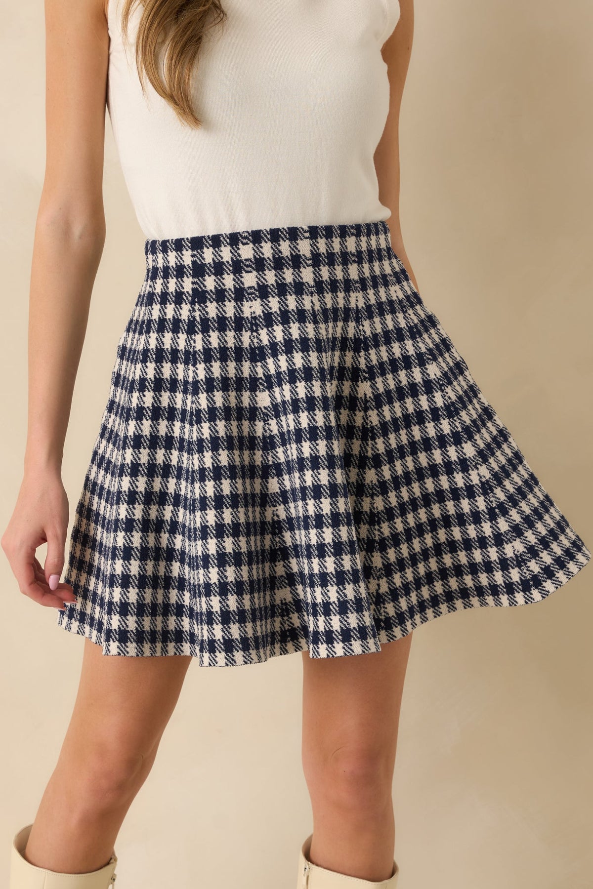 Prepped For Anything Navy Blue Gingham Knit Mini Skirt