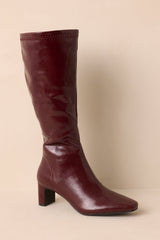 Set The Tone Wine Red Faux Leather Knee High Block Heel Boots