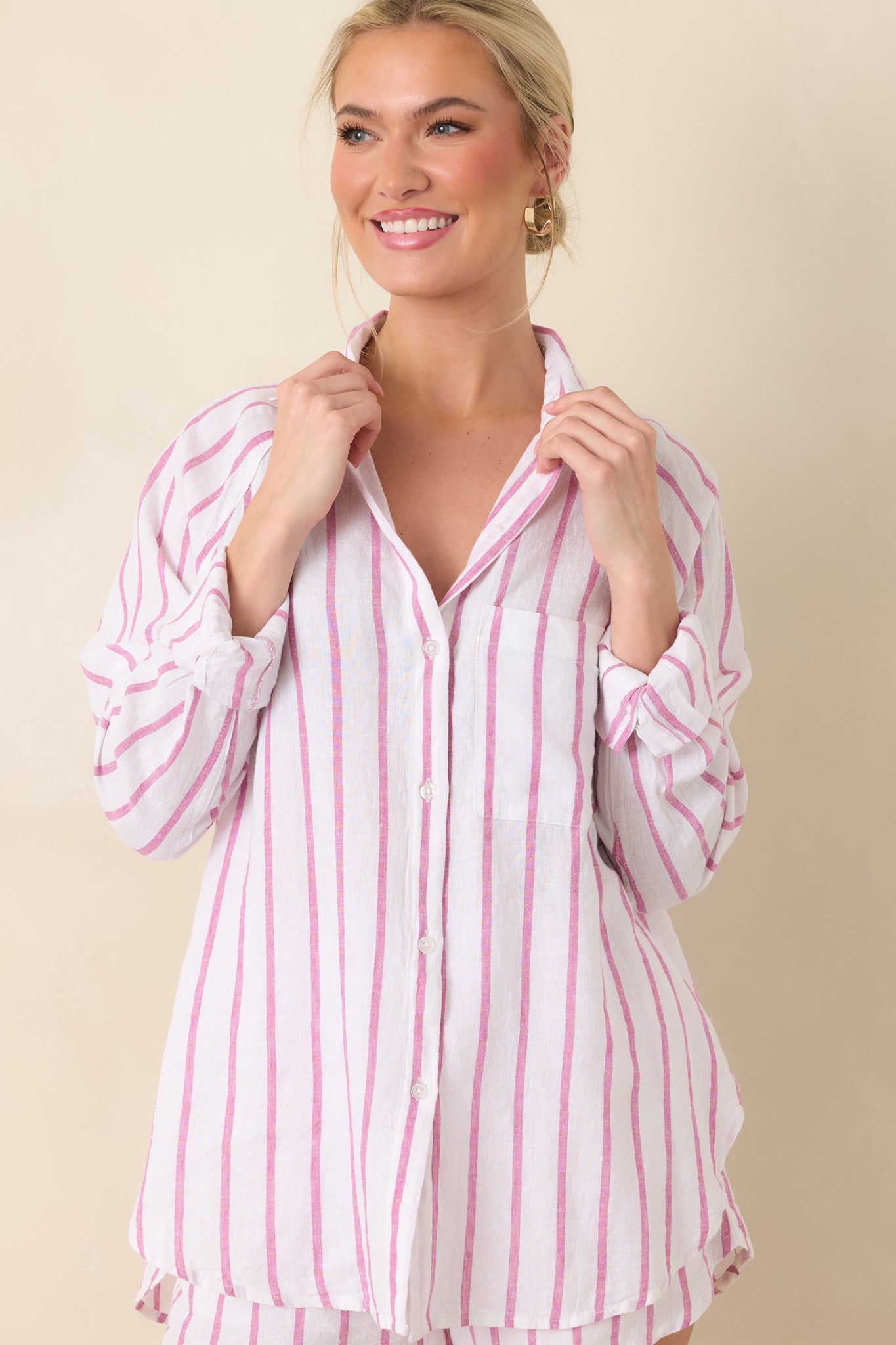 Z Supply Spanish Rose Perfect Linen Stripe Top