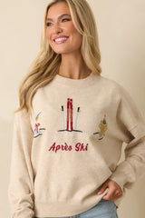 Sips After Slopes Heathered Oatmeal Après Ski Crewneck Sweater