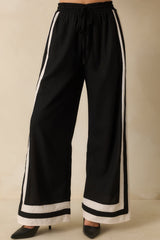 She Always Knows Black Contrast Trim Linen Blend Wide Leg Pants