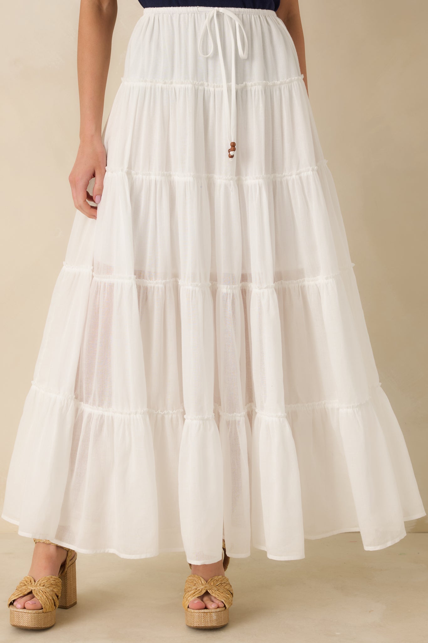 Slow Dancing at Sunset Ivory Cotton Tiered Maxi Skirt