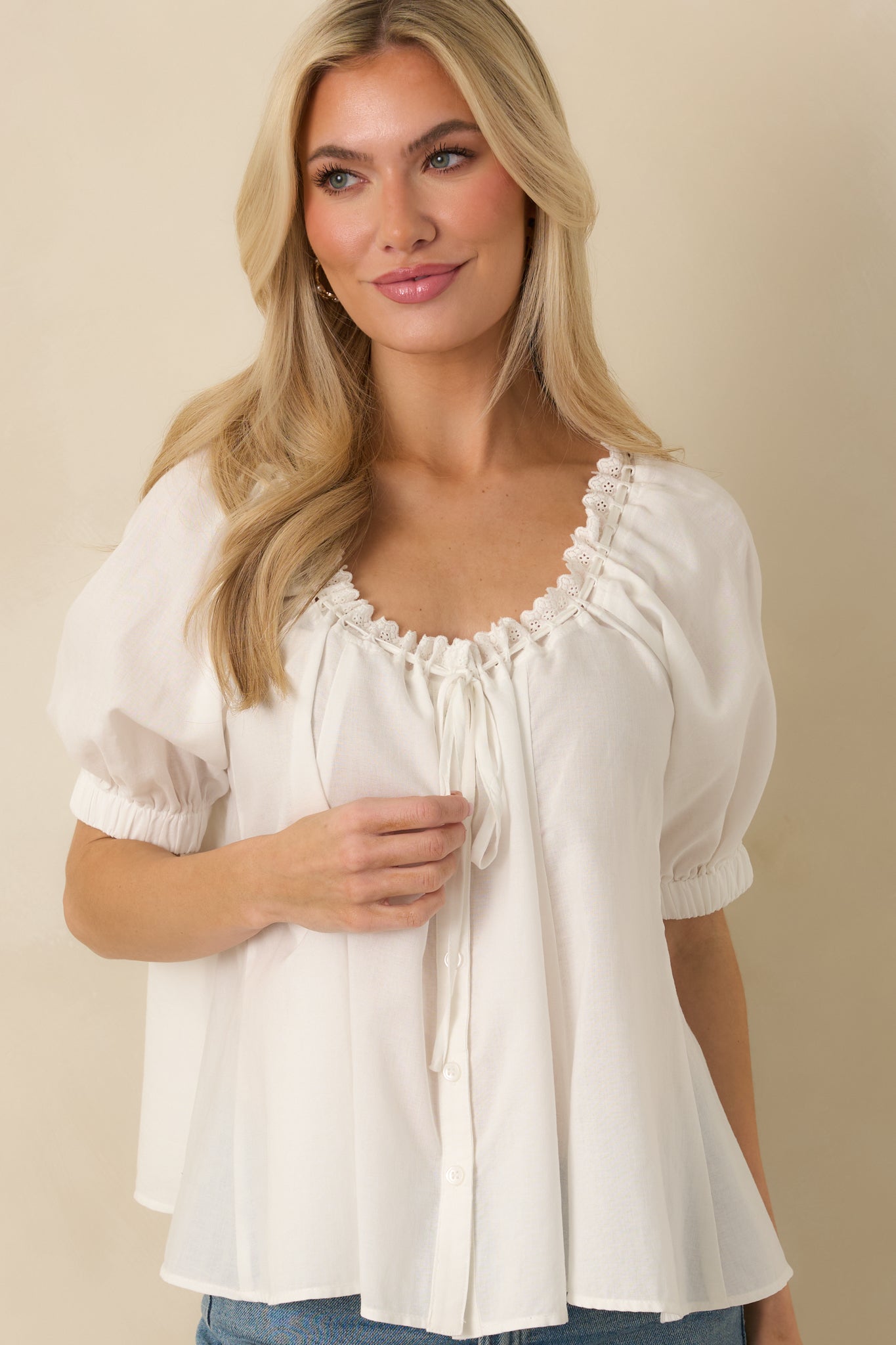 Chasing Sunshine White Puff Sleeve Flowy Blouse