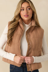 Thread & Supply Stormi Camel Brown Cable Knit Puffer Vest