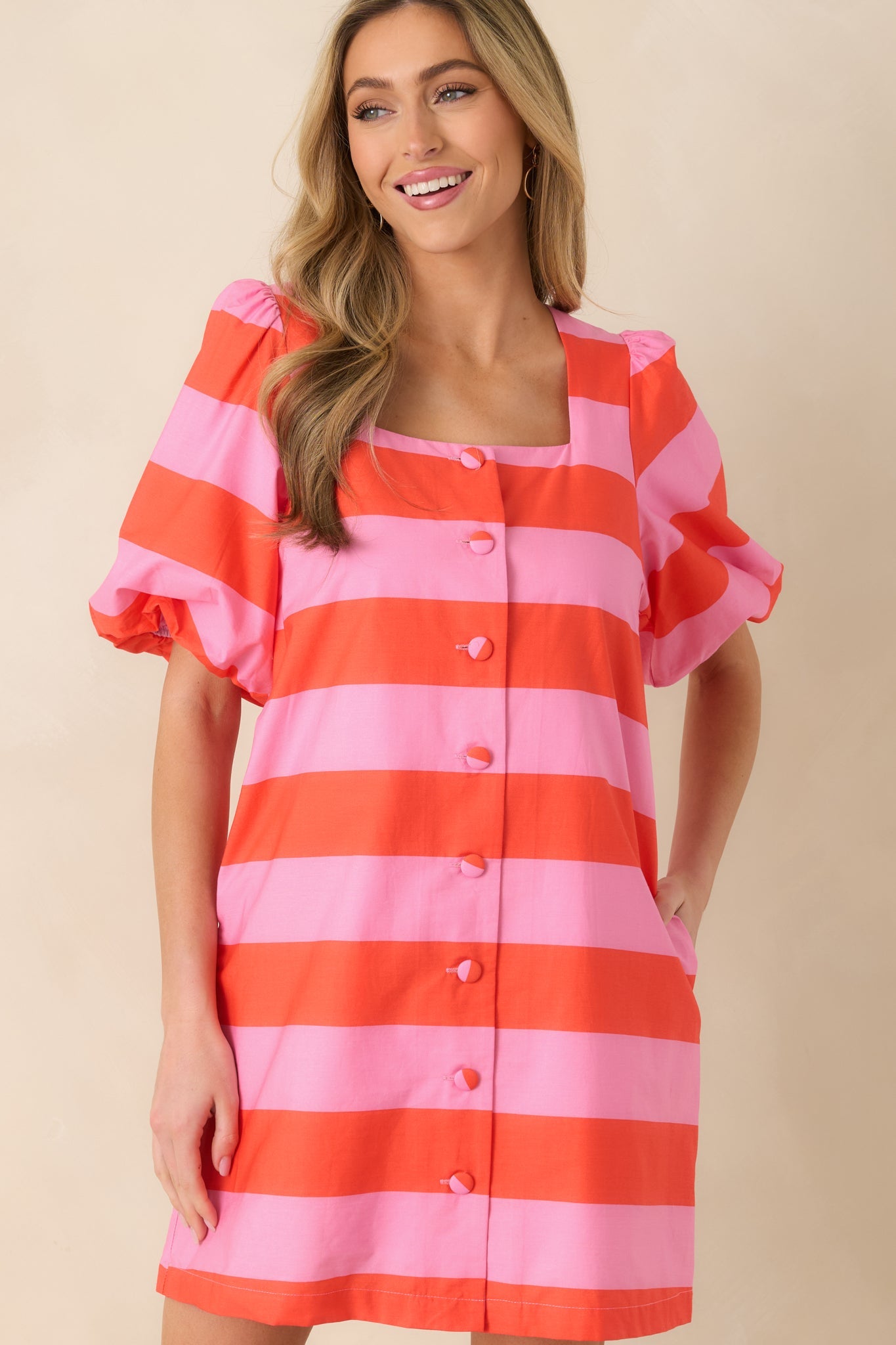 Sweet Talker Pink & Poppy Red Stripe Cotton Mini Dress