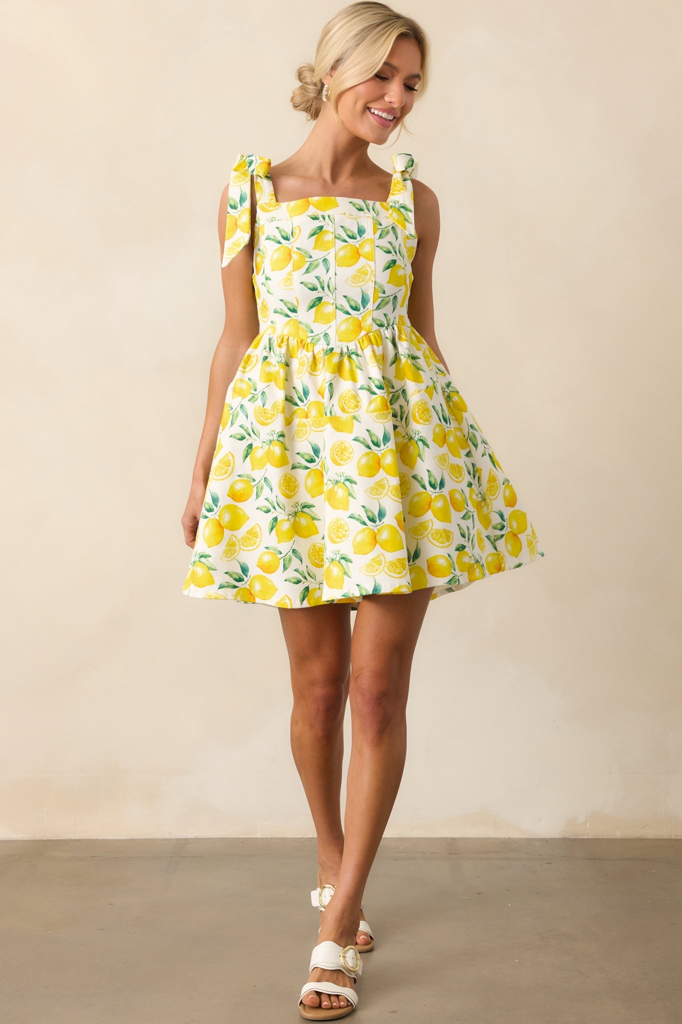 Sounds Like Fun Ivory Lemon Print Cotton Denim Mini Dress