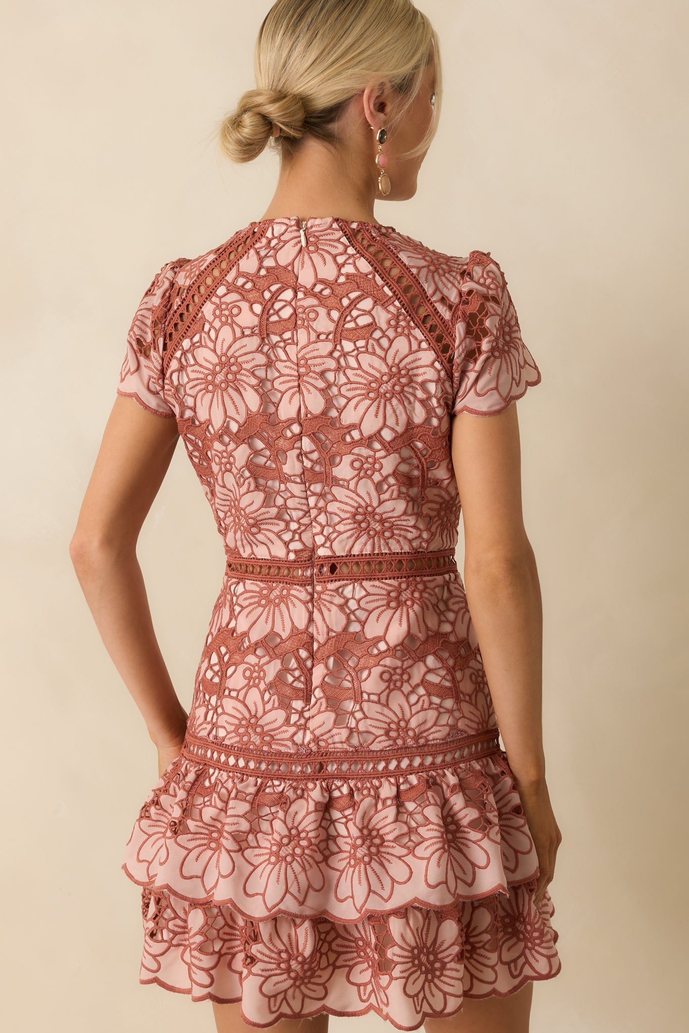 Can't Miss This Terracotta Multi Floral Embroidered Lace Mini Dress