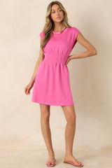 All The Right Words Pink Knit Cinched Waist Mini Dress