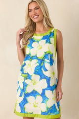 Seaside Canvas Blue & Green Cotton Floral Shift Dress