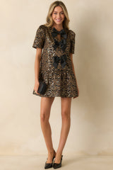 Until Then Gold Leopard Print Jacquard Mini Dress
