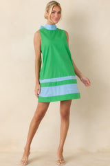 Up to Something Green & Light Blue Contrast Tie-Back Sleeveless Mini Dress