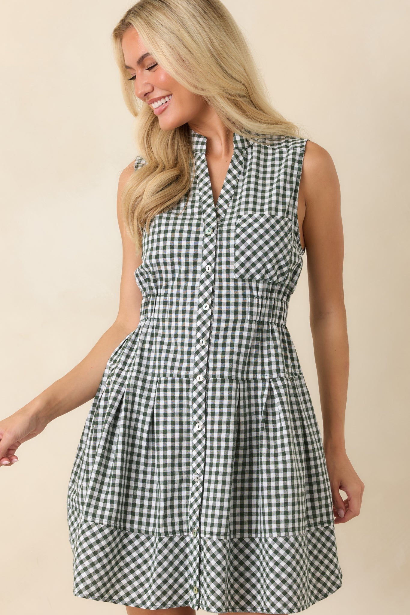 Made for Wandering Hunter Green Gingham Sleeveless Mini Dress