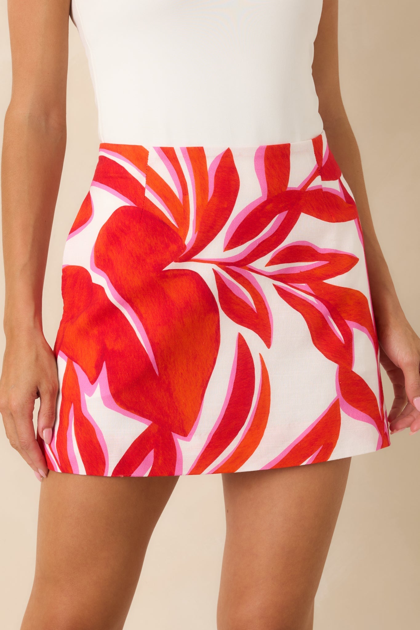 MINKPINK Ravelo Red Palm Print Mini Skirt