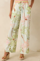 Palm Breeze Seafoam Green Palm Print Drawstring Pants