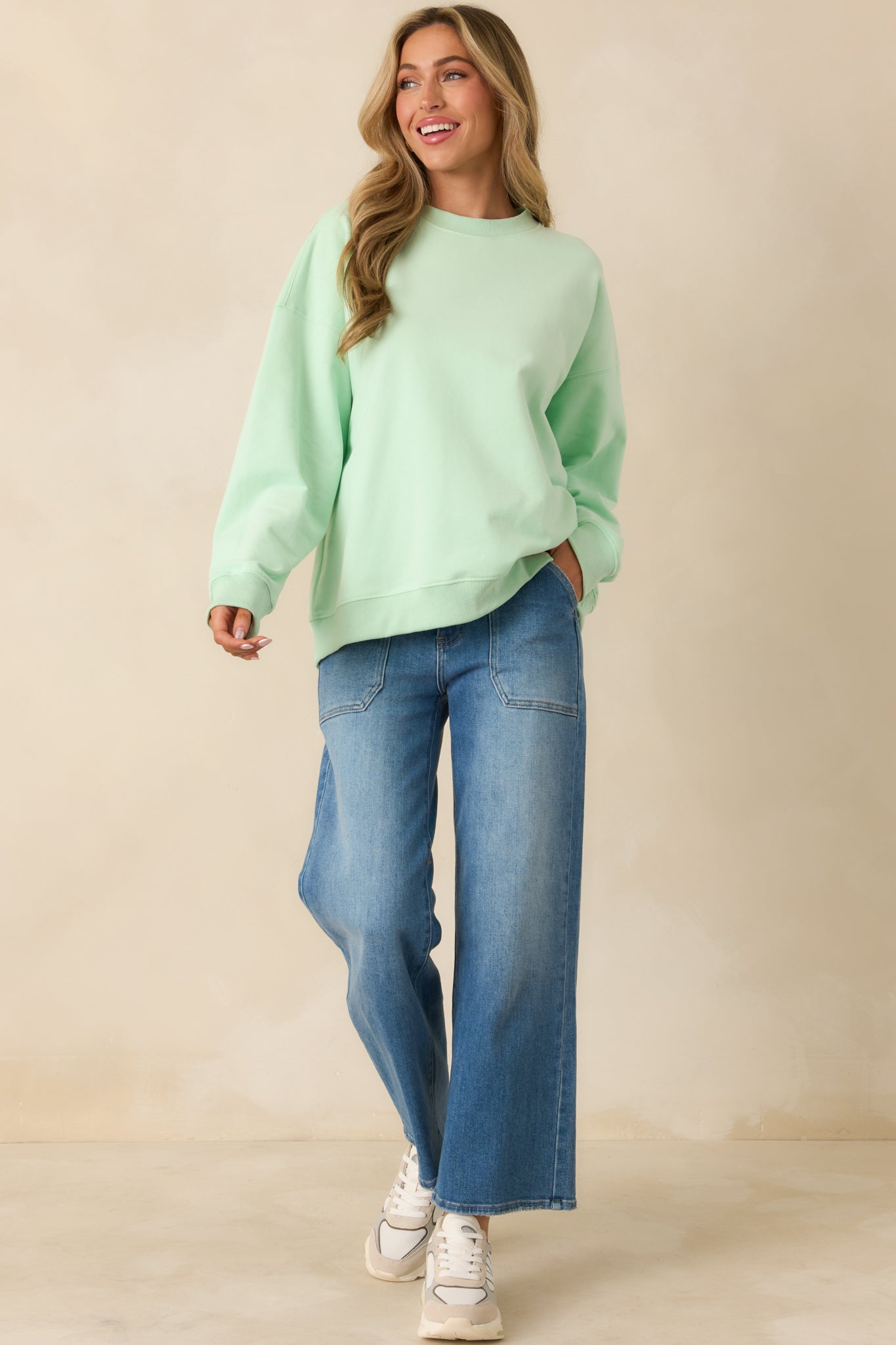 Radiant Vibes Mint Green Crewneck Sweatshirt