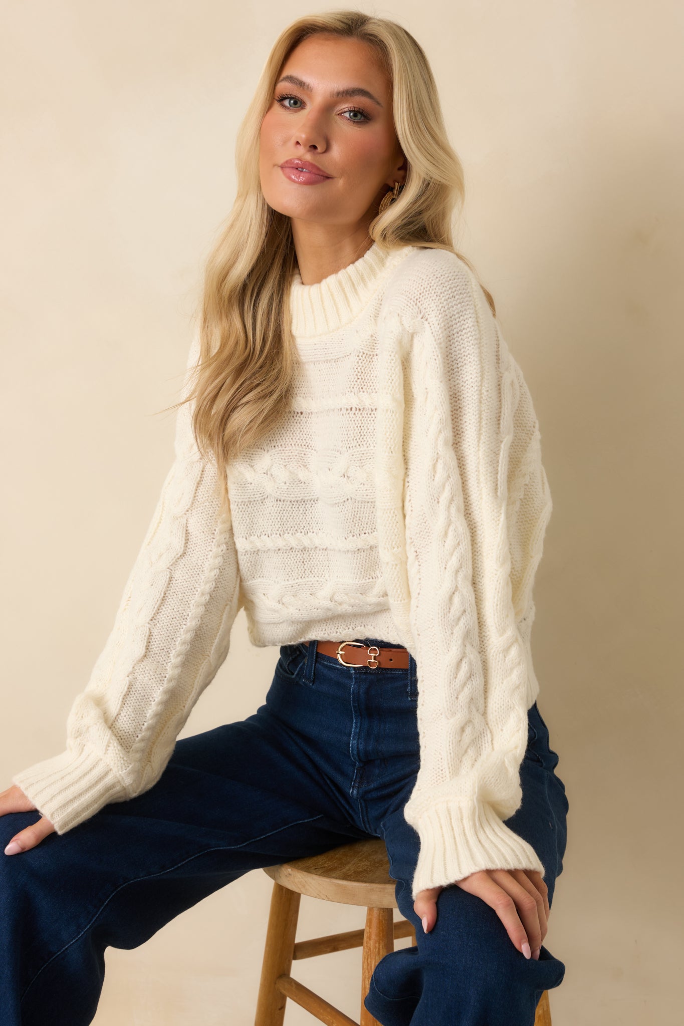 Z Supply Ivory Arctic Cable Cropped Sweater