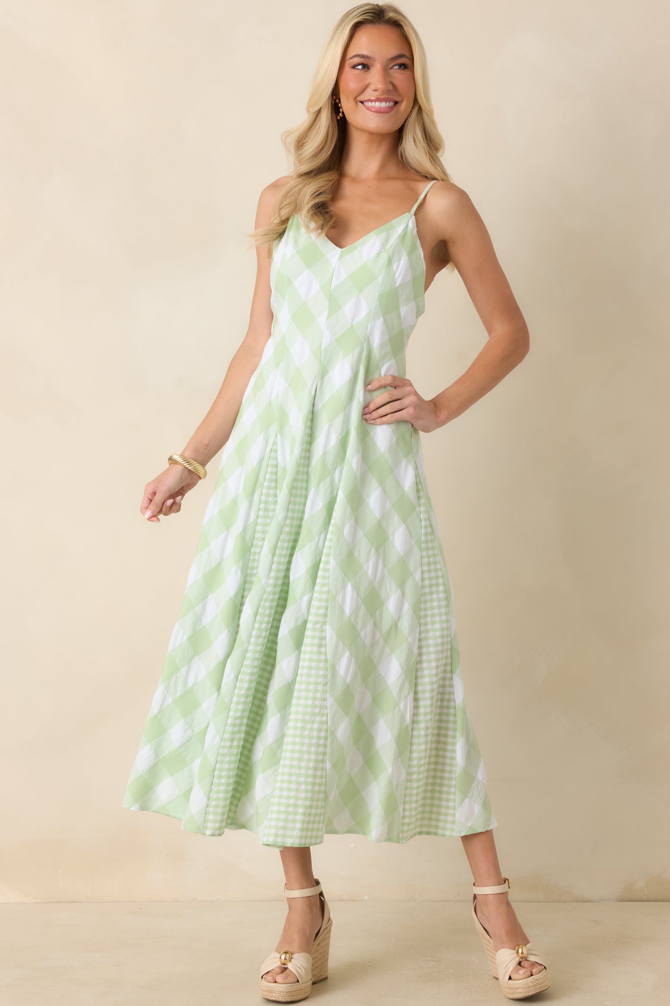 Sweetest Picnic Mint Green Gingham Midi Dress
