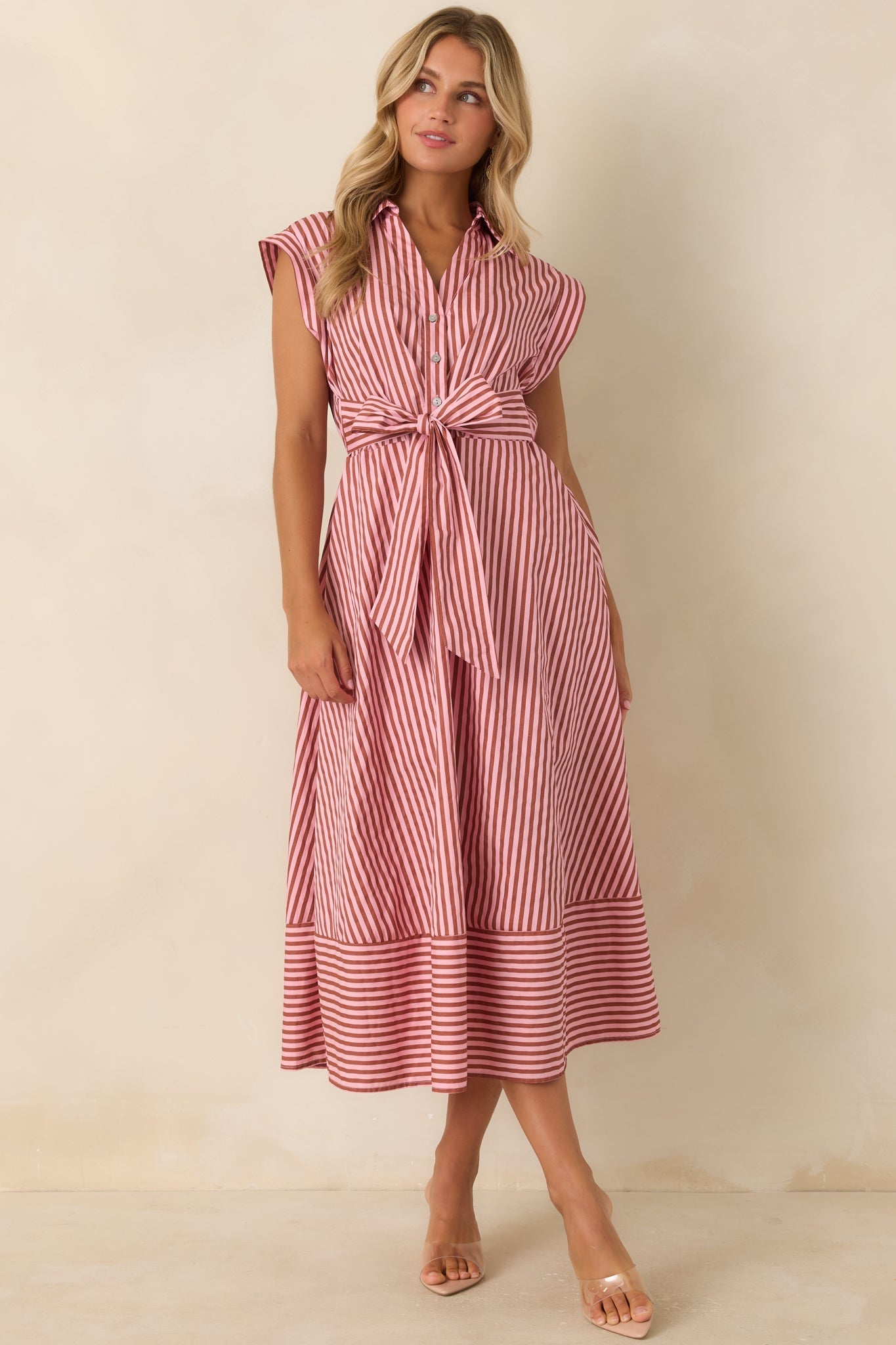 Lunch on the Riviera Pink Stripe Cotton Midi Dress