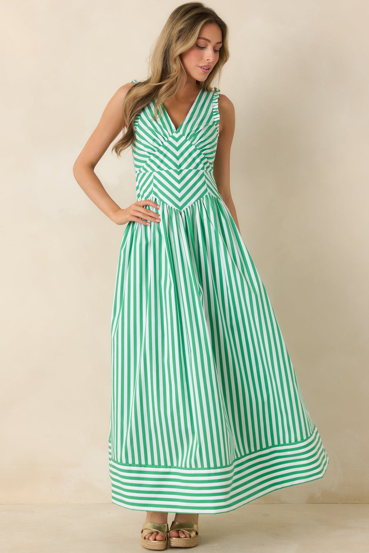 It's a Good Thing Green Stripe Cotton Blend Sleeveless Maxi Dress