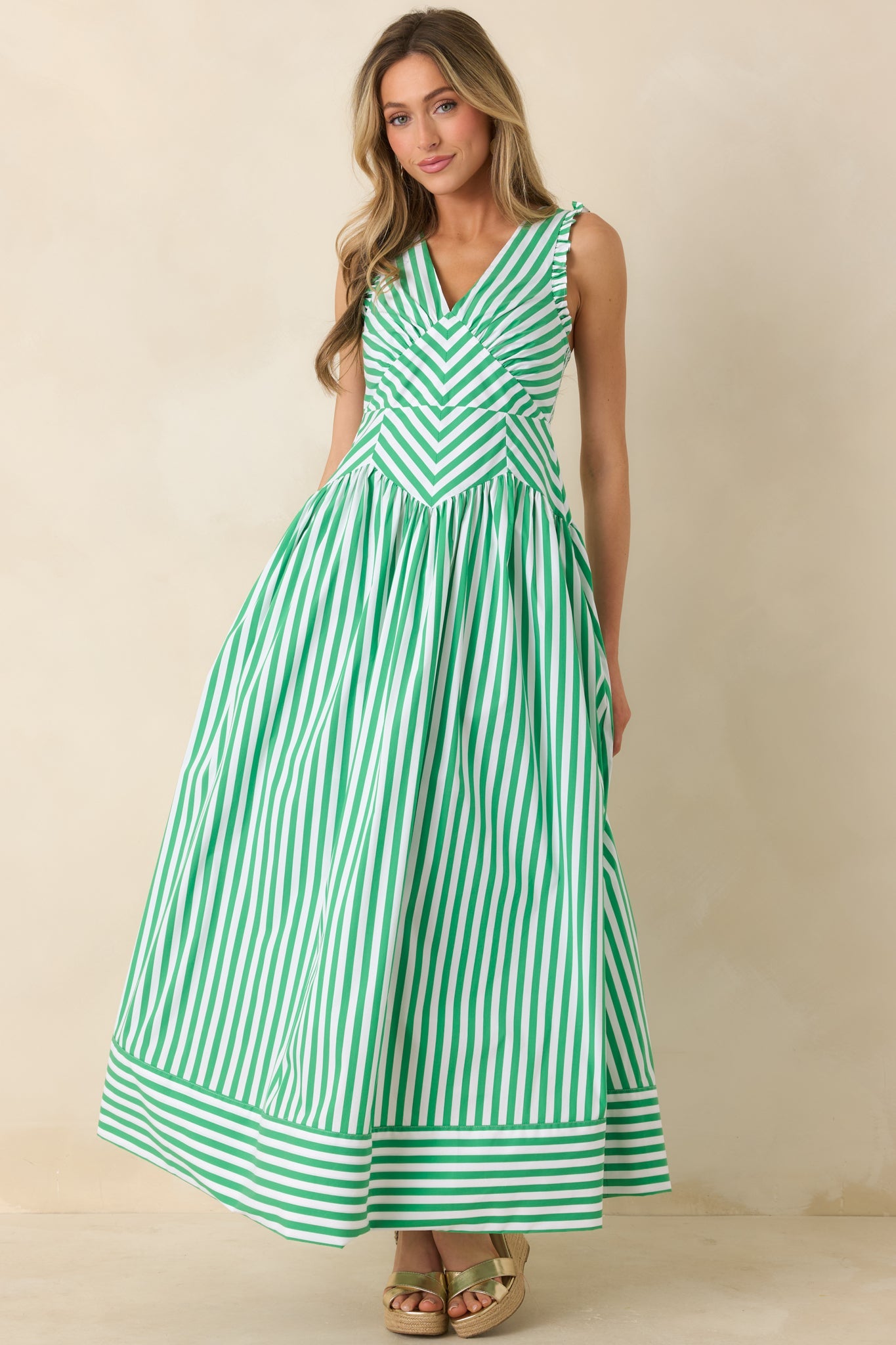It's a Good Thing Green Stripe Cotton Blend Sleeveless Maxi Dress