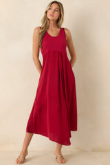Easy Confidence Red Knit & Satin Sleeveless Midi Dress