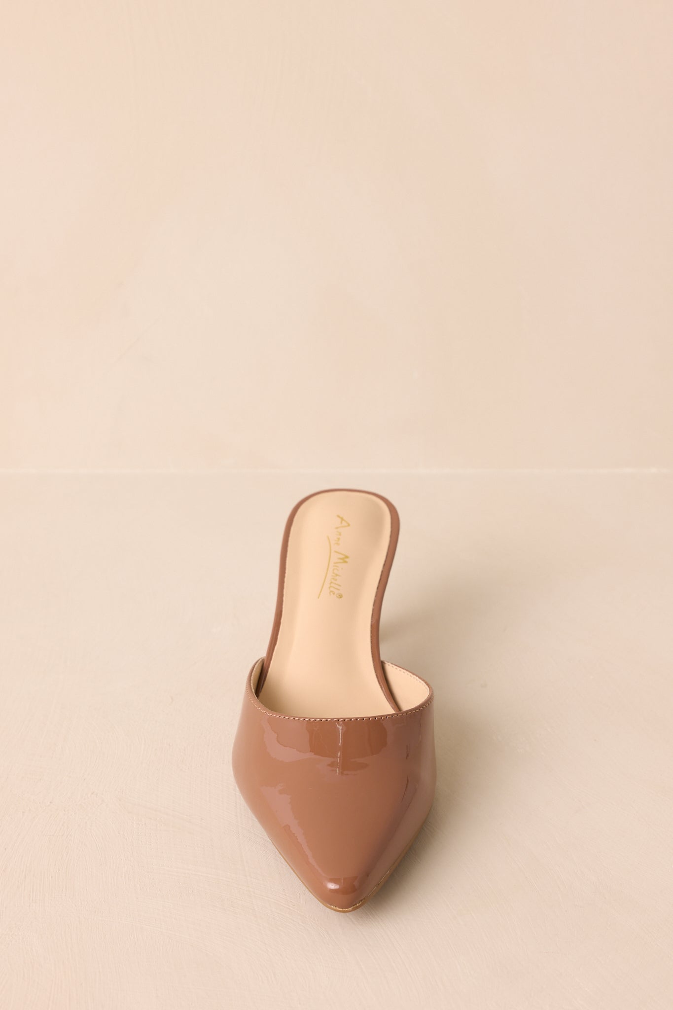 Here We Are Mocha Patent Faux Leather High Heel Mules