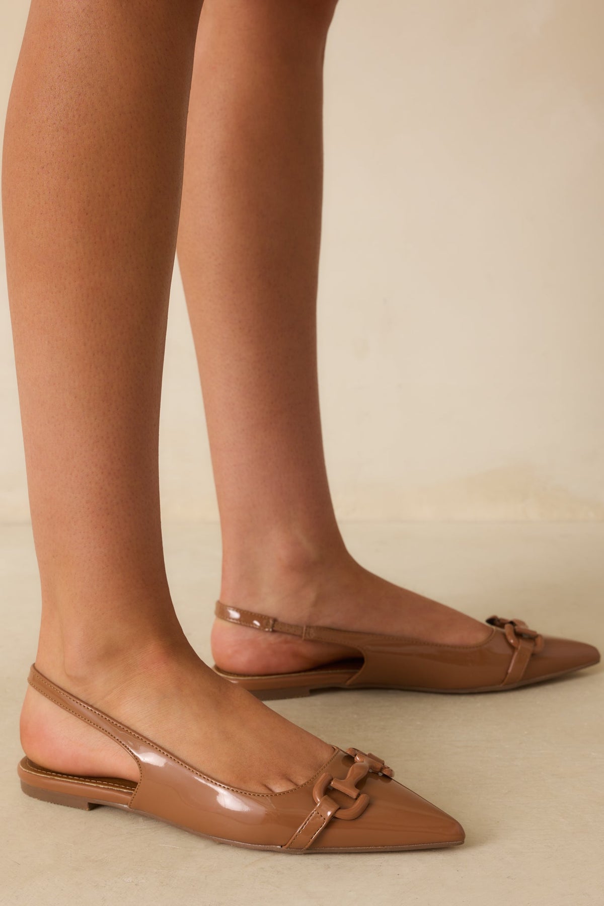 As It Stands Mocha Brown Patent Pointed Toe Slingback Flats