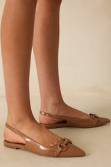 As It Stands Mocha Brown Patent Pointed Toe Slingback Flats