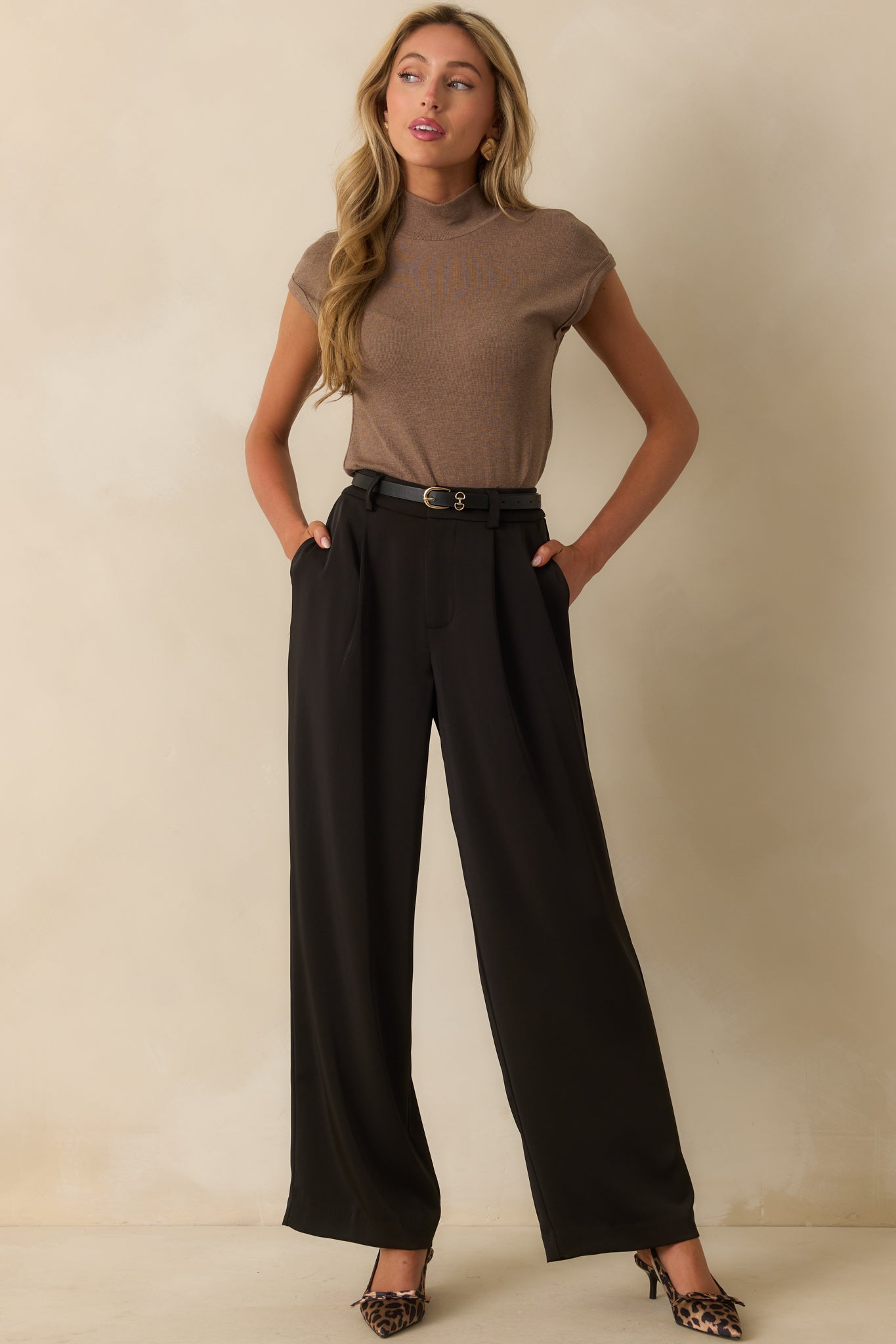 By The Book Mocha Brown Knit Mock Neck Short Sleeve Sweater