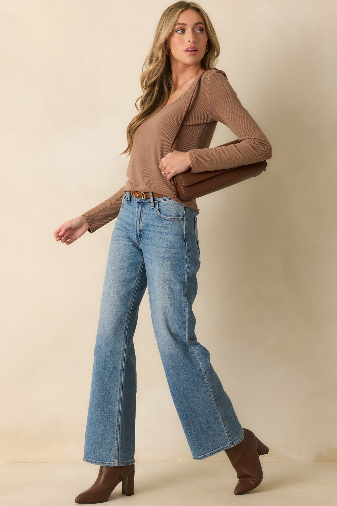There When You Need It Mocha Brown Ribbed Long Sleeve Tee