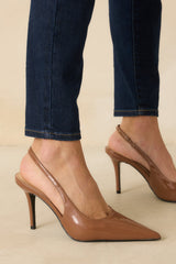 Take the Floor Mocha Brown Patent Slingback Heels