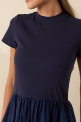 Prosperina Aria Navy Cotton Short Sleeve Midi Dress