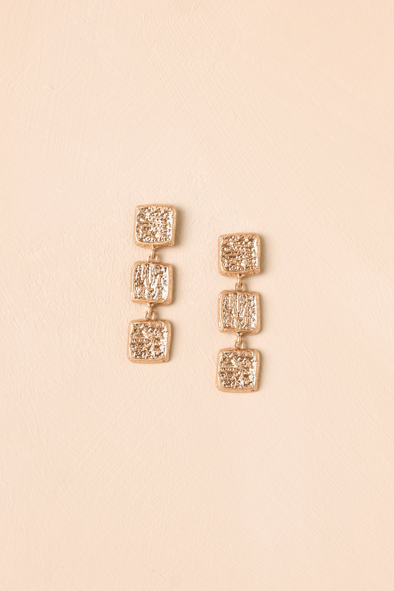 Three of a Kind Gold Textured Drop Earrings
