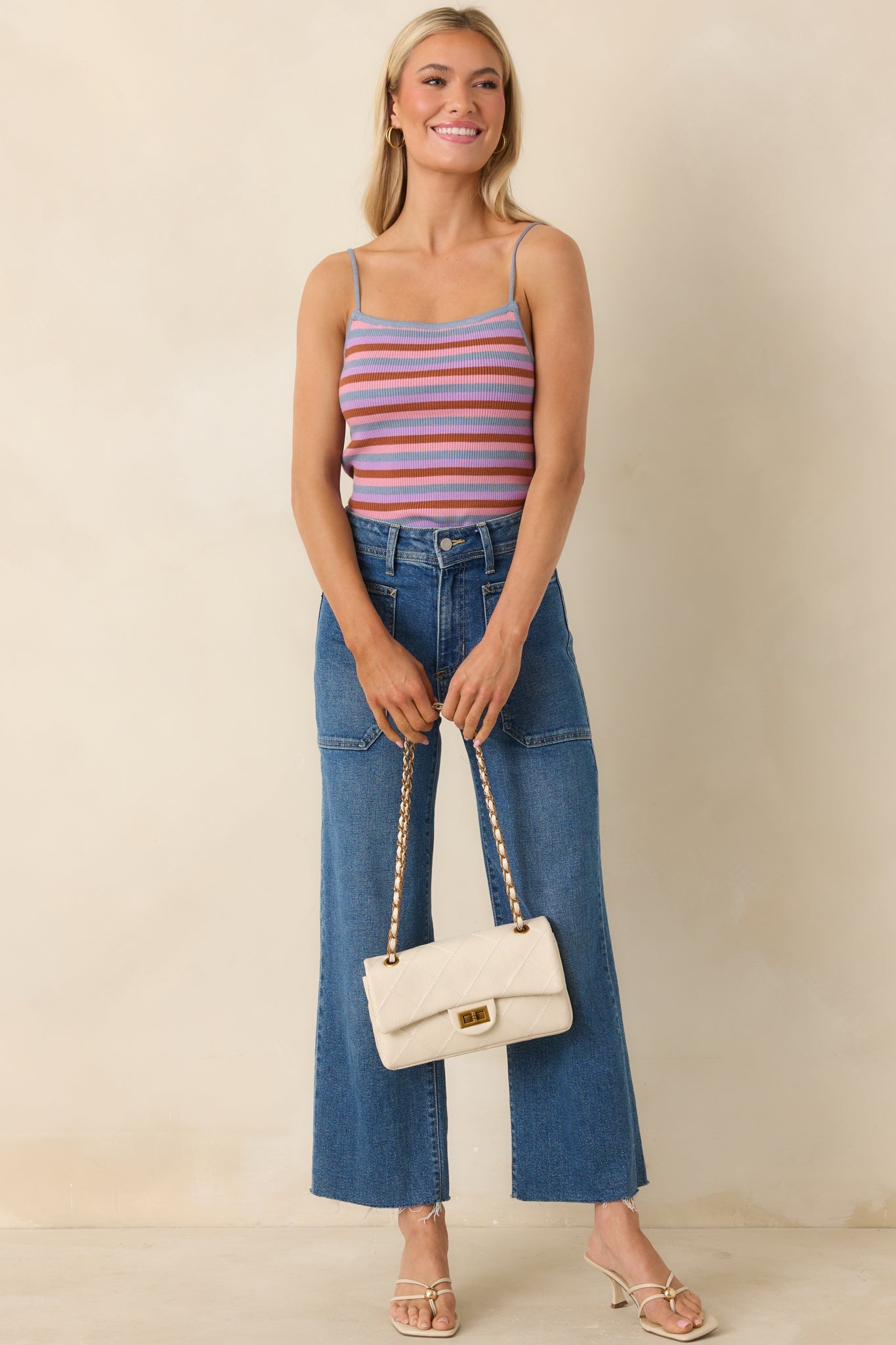 FRNCH Corallia Light Blue Multi Stripe Knit Tank Top