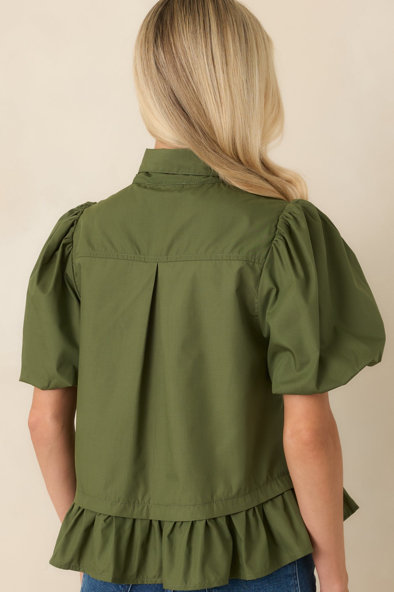 Signature Style Moss Green Tie Neck Peplum Blouse