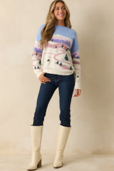 Frosted Peaks Periwinkle & Ivory Mountainscape Knit Sweater