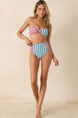 MINKPINK Aurora Multi Contrast Stripe High Waisted Bikini Bottoms