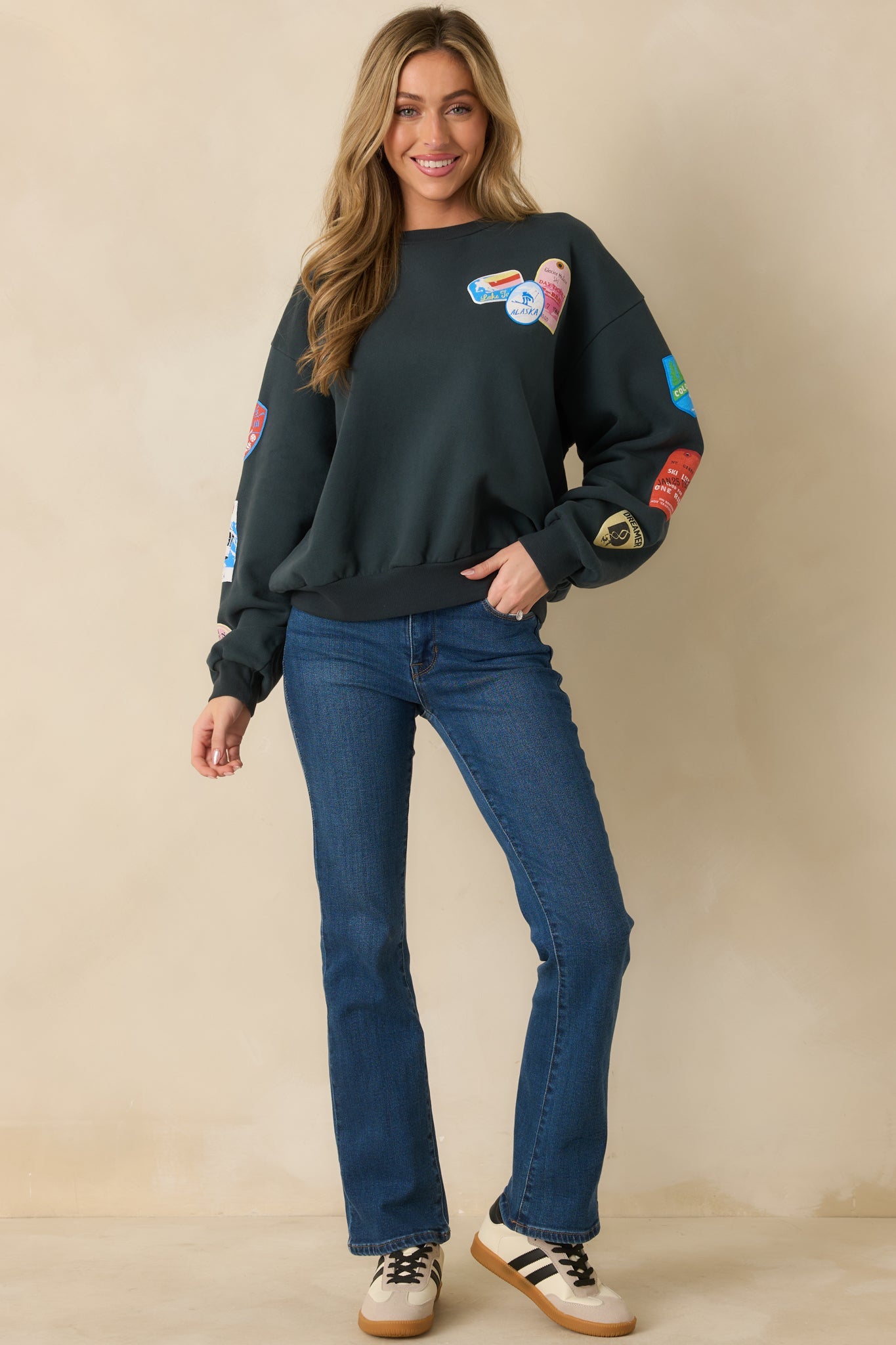 Summit Souvenirs Vintage Black Cotton Ski Patch Crewneck Sweatshirt